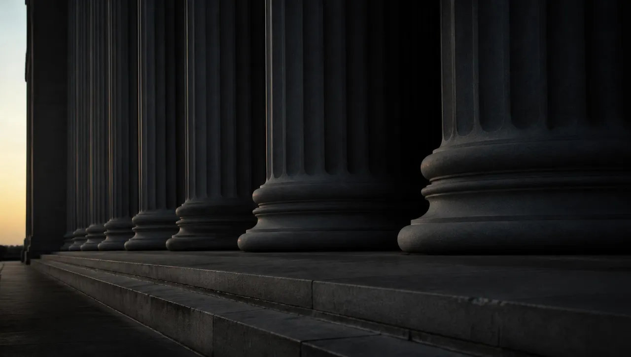 Courthouse colonnade at dawn