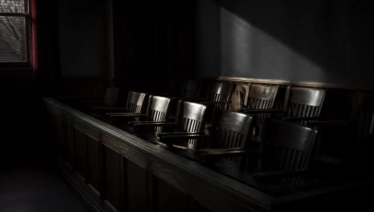 Empty jury box in low light